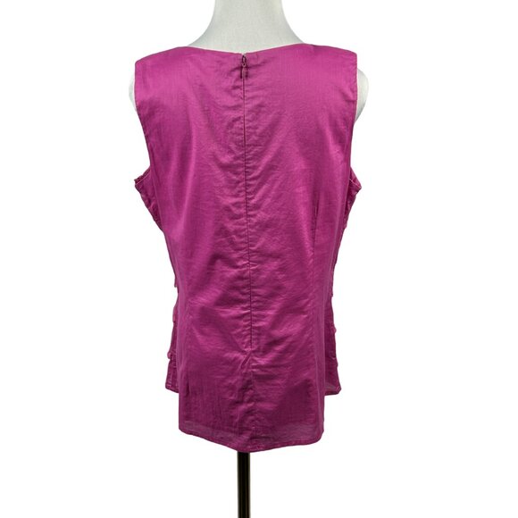 Banana Republic Top Women 14 Sleeveless Pink Pom Pom Lace Trim Cotton Blouse - Picture 3 of 14
